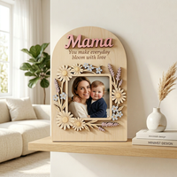 Bingkai Foto Kayu Hari Ibu Grosir Nenek Mama 10x15cm Potongan Laser Motif Bunga Buatan Tangan Cetak Digital Personal A4