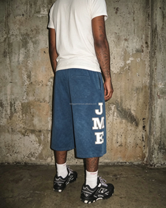 HG Heavyweight French Terry Long Jogger Shorts Pants Custom Color Block Design Men <b>Elastic</b> Waist Baggy Wide Leg Sweat Shorts - Product Image 1