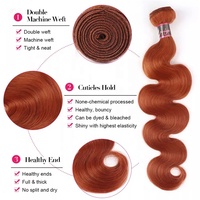Lot de 3 mèches de cheveux brésiliens ondulés couleur gingembre avec closure