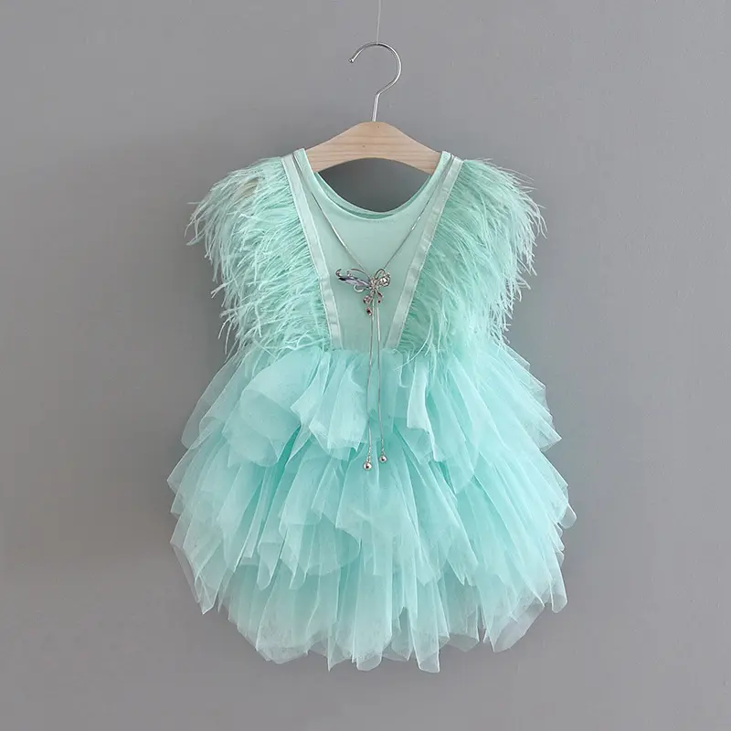 2021 new design boutique summer tutu feather kids angel dress
