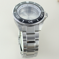Boîtier de montre mécanique en acier inoxydable tendance 43,8 mm avec verre saphir et cadran de 28,5 mm pour mouvements NH34 NH35/36/38 - Accessoires