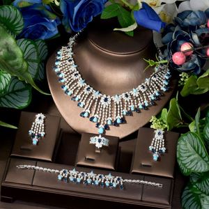 Chunky Blue Drops Set Cubic Zirconia Premium Collier Exagéré Boucles D'oreilles De Mariée De Mariage Soirée Robe De Soirée Accessoires S-262 - Product Image 1