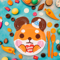 Assiettes en papier en forme d'ours fraise/cœur/chien/grenouille - Vaisselle jetable pour enfants en forme d'animaux de dessin animé, sûre pour les aliments, pour la maison