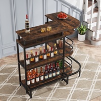 Meuble de cuisine multifonctionnel moderne en bois brun à 4 niveaux, étagère de présentation pour bouteilles de vin et spiritueux
