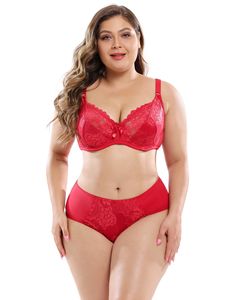 Ensemble de lingerie féminine YCH ultra-fin en dentelle, grande taille, soutien-gorge une pièce à coupe haute sans armatures et sans coutures, culotte sexy, bonnet <span class=keywords><strong>E</strong></span> - Product Image 3