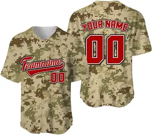 Maillot de Baseball personnalisé avec Camouflage, t-shirt de Baseball, cousu et à boutons, pour hommes, femmes et enfants, personnalisé