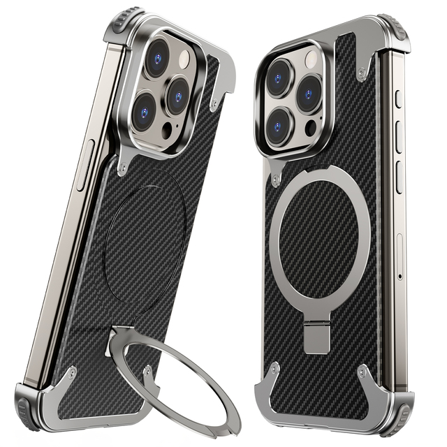 Assembled Carbon Fabric Phone Case with Magnetic Bracket,Wireless Charging Supported
