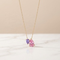Kalung Minimalis Rantai Bambu Baja Anti Karat Lapis Vakum 18K dengan Zirkon Bentuk Buah Pir Ganda untuk Wanita Toi Et Moi Tetesan Air Bulan