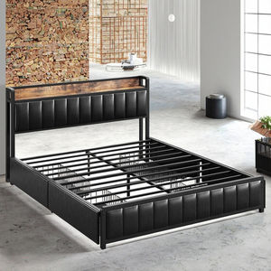 Металлический Каркас кровати с зарядной станцией размера «Queen/King <span class=keywords><strong>Size</strong></span>» с изголовьем для хранения и выдвижными ящиками постельных принадлежностей для отелей - Product Image 6