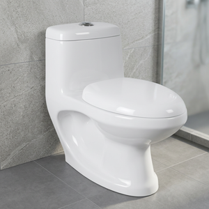 WC monobloc en céramique indienne Morbi, à chasse d'eau double siphonique, à sortie au sol, blanc - Product Image 2