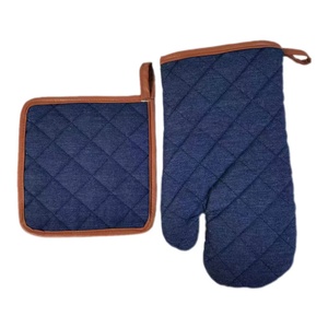 Resistente al calore stampa in tela di cotone <span class=keywords><strong>guanti</strong></span> da <span class=keywords><strong>forno</strong></span> e set di pentole in Denim da cucina <span class=keywords><strong>guanti</strong></span> per la cottura barbecue e lavoro - Product Image 3