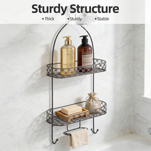 Estante <span class=keywords><strong>de</strong></span> almacenamiento para toallas <span class=keywords><strong>de</strong></span> baño sin taladro, organizador <span class=keywords><strong>de</strong></span> baño <span class=keywords><strong>de</strong></span> hierro resistente al óxido, cesta colgante para ducha con ganchos - Product Image 3