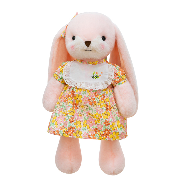 Wholesale Cute Easter Bunny Plush Toy Long Ears Hug Sleep Floral Dress Wearing Skirt Stuffed Animal Toy Super Soft Rabbit Doll