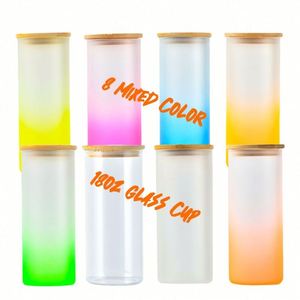Vente en gros de gobelets en verre transparent dégradé de 18 oz pour la sublimation, avec couvercle en bambou - Product Image 3