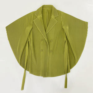 2024 Miyake col tailleur costumes Double boutonnage plissé gland jupe à manches longues Design Original affaires lâche femmes vêtements - Product Image 4