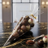 Sacs coniques triangulaires en cellophane transparent imprimés en héliogravure personnalisés pour l'emballage de bonbons, de pop-corn et de snacks avec attache torsadée