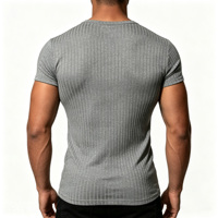 T-shirt en coton uni à col en V pour homme, léger, respirant, extensible, tricot côtelé, tee-shirt musculaire pour la musculation, l'entraînement et le quotidien