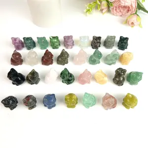 Folk Craft Carved Polished Gemstone Small 2-3cm Mix Material Crystals Carving Cute Rose Quartz Cat