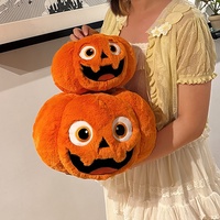 Coussin décoratif rond personnalisé en velours peluche, en forme de citrouille, avec visage brodé, pour Halloween, grand format