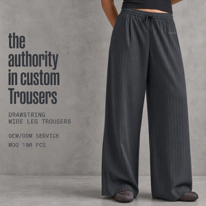 <b>Womens</b> Drawstring Wide Leg <b>Trousers</b> Fine <b>Pinstripe</b> Full Length Casual Lounge Pants Relaxed Fit Custom OEM ODM Wholesale - Product Image 1
