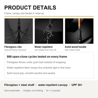 Parapluie personnalisé avec logo LS, manche long, structure en fibre de verre, auvent hydrofuge UPF50+, manche en bois massif, parapluie cadeau d'affaires