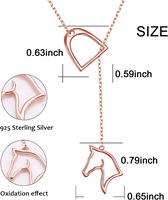 Collier fer à cheval en argent sterling 925 Lariat Horse Stirrup Y Chain Horseshoe Necklace 925
