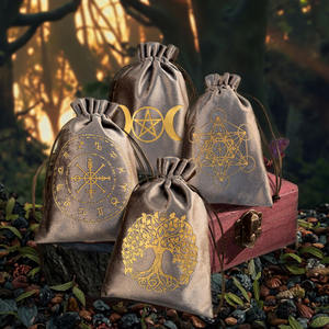 天鹅绒塔罗牌袋灰色三相每月扑克牌礼品袋拉绳月球包小饰品收纳器 - Product Image 1