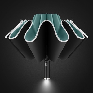 23 Inch 8 Ribs LED <b>Umbrella</b> Light Reflective Cloth Strip Compact Travel Automatic Open Close Folding <b>Umbrella</b> with Led Light - Product Image 1