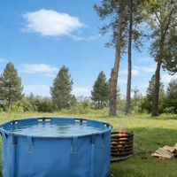Bain à remous rond chauffé au bois, portable, avec système thermosiphon, hors réseau, spa portable, bain à remous extérieur, impression personnalisée avec logo