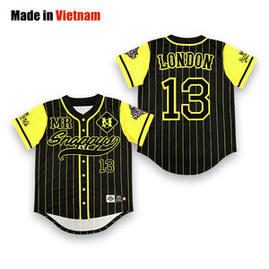 Ropa deportiva retro al por mayor camisa de béisbol de rayas negras y amarillas clásica diseño de camisa de uniforme de béisbol personalizado - Product Image 1