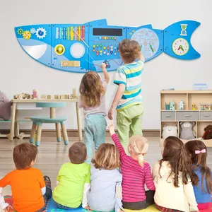 Jouets d'éducation précoce pour tout-petits en bois jouet d'opération de peinture murale multifonctionnel jouet de décoration murale de requin en bois