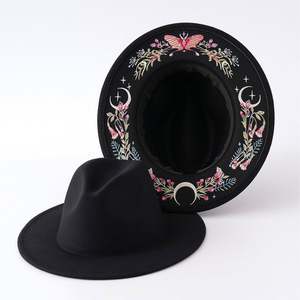 Nuevo Sombrero Fedora Occidental de Fieltro, Estilo Étnico, Sombrero de Copa con Estampado Colorido de Mariposas, Flores y Luna, Sombreros de Fieltro para Fiestas de Invierno - Product Image 1