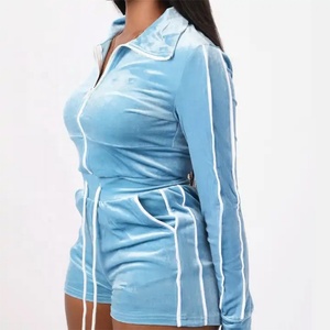 Wholesale Custom Women Two Piece Set <b>Velour</b> Two Piece Set Side Stripes <b>Tracksuits</b> Long Sleeve Crop Top Gift Sets for Women - Product Image 3