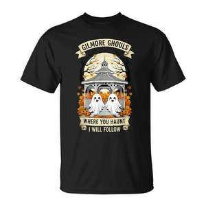 Camiseta de Halloween de Gilmore Ghouls con diseño de fantasma: Donde te asesinares, yo te seguiré - Product Image 1