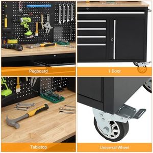 JINFENG 8-Drawer Rolling <strong>Tool</strong> <strong>Cabinet</strong> Adjustable Height Power Strip Solid Rubber Wood Top 1675 LBS Load Capacity Padlockable - Product Image 6