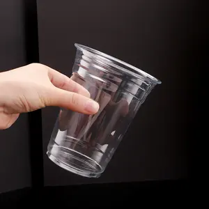 कस्टम मुद्रित BPA नि: शुल्क पालतू स्पष्ट डिस्पोजेबल 9 10 12 16 20 24 32 oz कॉफी ठग पेय प्लास्टिक के कप lids के साथ