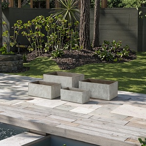 Grands pots à fleurs carrés en béton minimalistes modernes, durables, beige gris, jardinière murale pour la décoration intérieure, centre commercial de qualité - Product Image 4