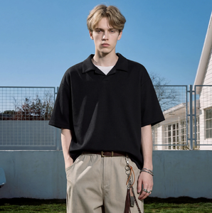 Polo de Punto de Algodón de Color Sólido para Hombre, Manga Corta, Transpirable, Estilo Casual - Product Image 4