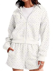 Felpa Casual Personalizzata con Zip, Orlo a Costine, Maniche Lunghe, Cardigan, Pantaloncini, Tuta Oversize per <span class=keywords><strong>Donna</strong></span> - Product Image 5