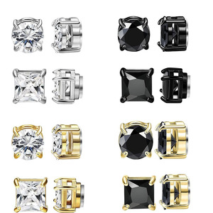 <span class=keywords><strong>Pendientes</strong></span> Magnéticos de Moda, Sin Perforación, para Unisex, de Acero Inoxidable con Zirconia Negra - Product Image 1