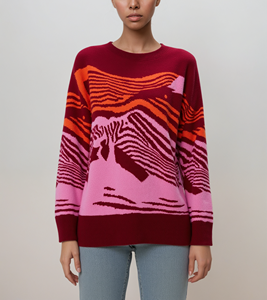 Nuovo Fashion Design ODM & OEM 2025 retrò artistico Jacquard vino rosso vita alta Casual geometrico maglione lavorato a maglia da donna - Product Image 1