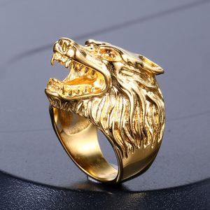 YK Großhandel Hochwertige Goldfarbe Herren Edelstahl <span class=keywords><strong>Wolf</strong></span> Ringe - Product Image 2