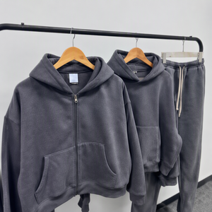 Conjunto de Sudadera con Capucha y Pantalones de Chándal Oversize para Hombre, Gris Sólido, Estilo Urbano Casual, Invierno, 100% Algodón, Combinado - Product Image 1
