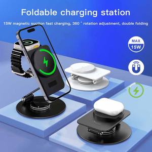Nouvelle idée de produit 2024 Station de charge pliable 360 Rotation flexible bureau magnétique 3in1 chargeur sans fil support pour téléphone portable - Product Image 2