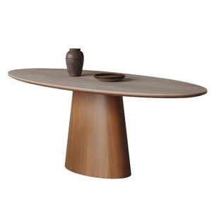 Tavolo da <span class=keywords><strong>Pranzo</strong></span> di Lusso in Stile Retrò Francese con Piano in Pietra Ovale e Base in Legno Massello con Gambe Rimovibili per Casa e Hotel - Product Image 5
