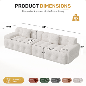 Modern Chenille Sectional <b>Sofa</b> 2-Piece Block Couch with Deep Seats Tufted Cloud Couch with Wide Armrests <b>for</b> Living Room - Product Image 6