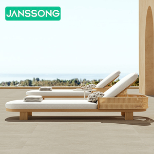 Chaise longue en teck meubles de patio chaise longue de plage lit lounge mobilier d'extérieur lit de bronzage en <span class=keywords><strong>bois</strong></span> chaises longues de luxe - Product Image 3