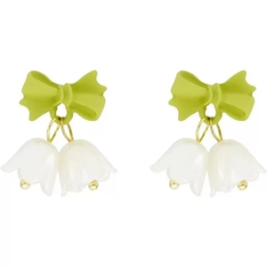 Nuevos Pendientes de Flor de Tulipán Blanco y Verde con Campana, Dulces y Delicados, con Lazo Pintado, para Niñas y Mujeres, Pendientes de Primavera con Temperamento - Product Image 5