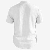 Kemeja Kasual Pria Lengan Pendek Bahan 95% Poliester 5% Spandex dengan Kerah Band dan Kancing Depan Penuh untuk Liburan Akhir Pekan
