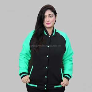 Chaqueta personalizada de algodón con mangas turquesas y cuerpo negro, chaqueta con letras, construye tu propia chaqueta universitaria para mujer para clubes escolares - Product Image 1